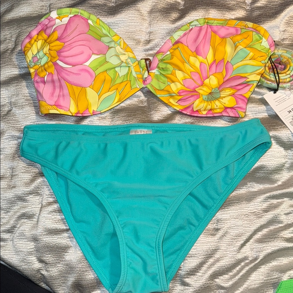 Shade & Shore Floral Bikini Set with Turquoise top & Bottoms